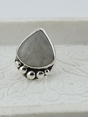 MOONSTONE TEAR DROP RING HANDMADE I  STERLING SILVER SIZE 7.5
